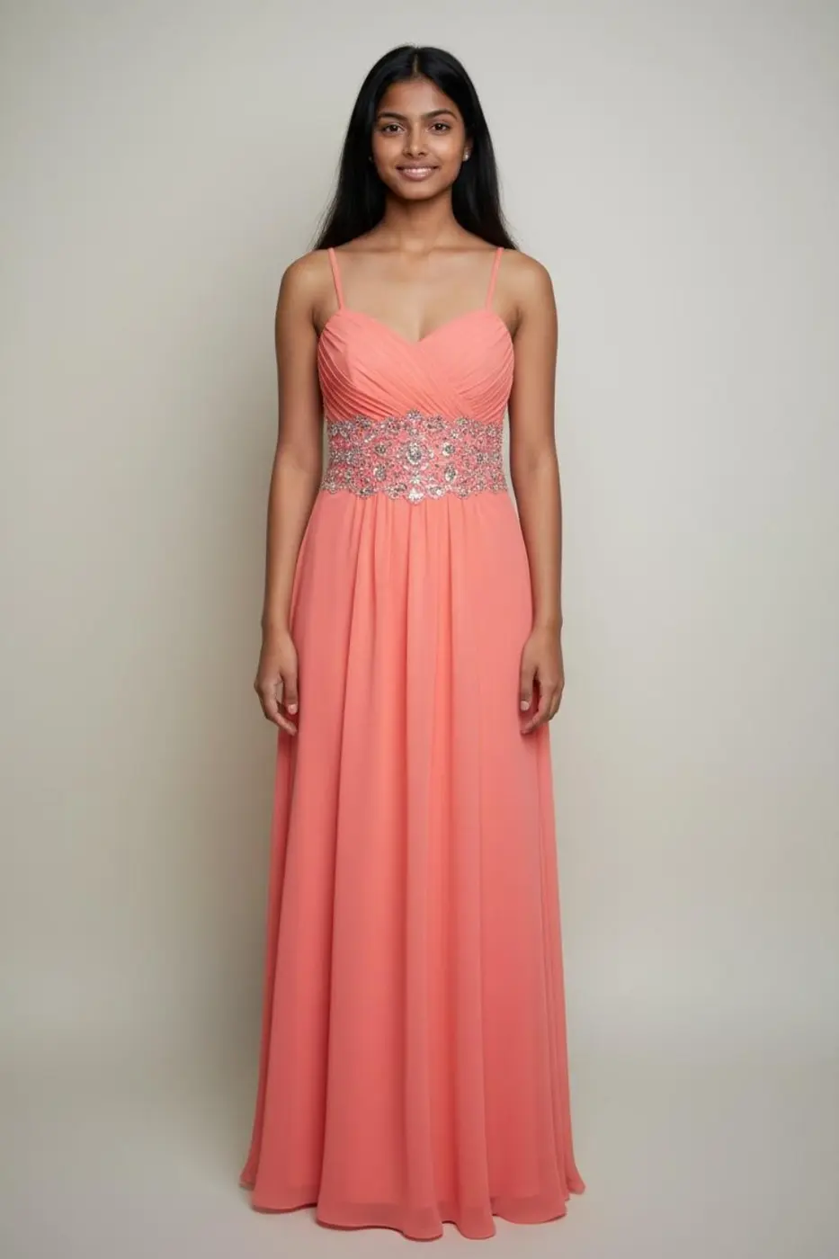 Vestido largo color coral