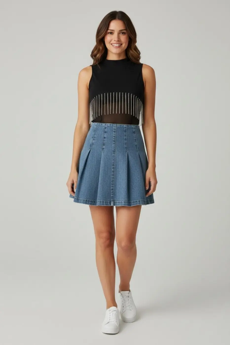 Conjunto casual con falda de mezclilla